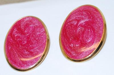 Pink Metal Swirl Oblong EARRINGS with Stud Post Clasp