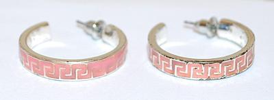 Vintage Style Pink Line Design EARRINGS with Stud Post Clasp