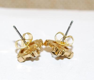 Delicate Faux PEARL EARRINGS (¼" Square) with Leaf Corner Accents and Stud Post Clasp