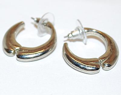 Silver Tone ¾ Circle WAVE EARRINGS with Split and Stud Post Clasp