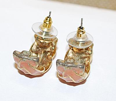 "Shrimp" PINK Enamel ½ Circle EARRINGS with Overlapping Layers and a Stud Post Clasp