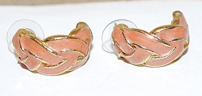 "Shrimp" PINK Enamel ½ Circle EARRINGS with Overlapping Layers and a Stud Post Clasp