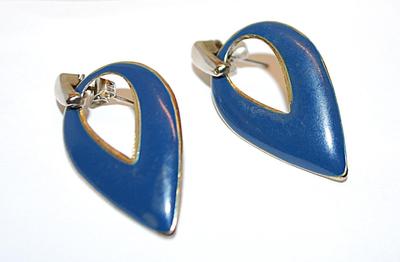 BLUE Teardrop Style Metal EARRINGS with SLIDING Stud Post Clasp