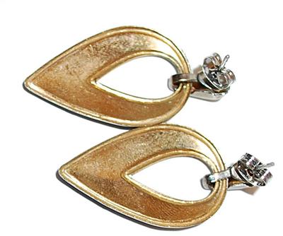 BLUE Teardrop Style Metal EARRINGS with SLIDING Stud Post Clasp