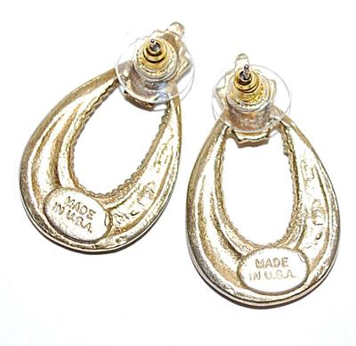 CLOISONNE' Style Oblong Blue & Purple EARRINGS with "Crown" Accent and Stud Post Clasp