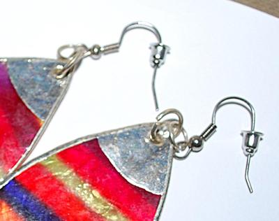 Large Teardrop Style EARRINGS in Red, Orange and Yellow Shiny Acrylic with a Hook Clasp