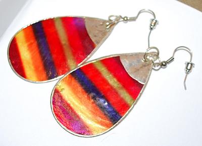 Large Teardrop Style EARRINGS in Red, Orange and Yellow Shiny Acrylic with a Hook Clasp