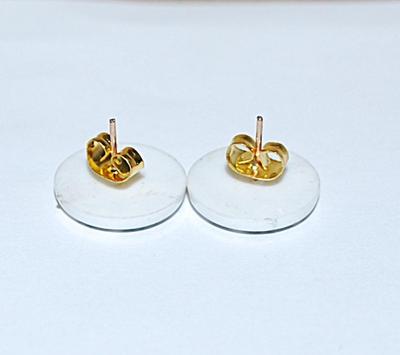 Black Line Flower Design EARRINGS on White Acrylic Circle with Gold Tone Stud Post Clasp