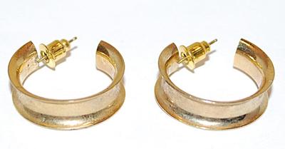 Gold Colored Deep GROOVED ¾ Circle EARRINGS with Stud Post Clasp