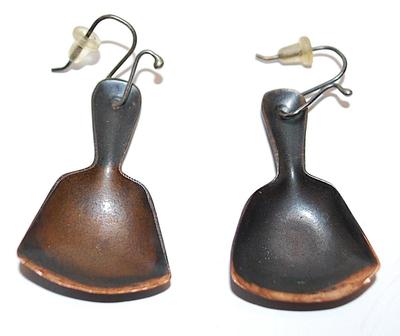 Vintage Brown Metal "SHOVEL" EARRINGS with Hook Clasp