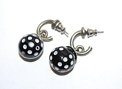 BLACK "DICE GLOBE" EARRINGS Set with Metal Hoops and Stud Post Clasp