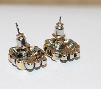 Two Tone Gold & Silver Colored EARRINGS Set with Overlap Triple Lines and Stud Post Clasp