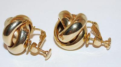 Gold Colored "TIGHT KNOT" EARRINGS Set with Spring Screwback Clasp
