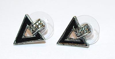 Delicate BLACK TRIANGLES EARRINGS Set with a Stud Post Clasp
