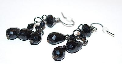 Black Bead DANGLES EARRINGS Set with a Wire Hook Clasp