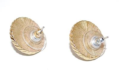 Faux Pearl Button EARRINGS Set with Gold Tone Rope Surround and Stud Post Clasp