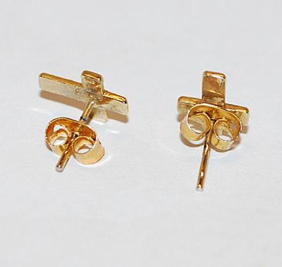 Delicate "ROSE on a CROSS" EARRINGS Set (¼") on a White Base and Green Spots and Stud Post Clasp