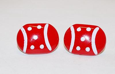 Red & White Oblong Acrylic EARRINGS Set with Spots and Stripes and Stud Post Clasp