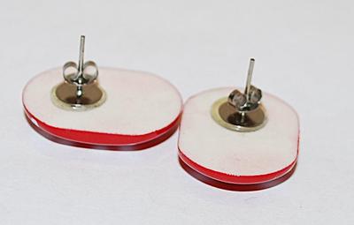 Red & White Oblong Acrylic EARRINGS Set with Spots and Stripes and Stud Post Clasp