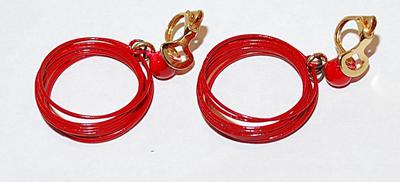 Bright RED CIRCLE WIRES EARRINGS Set with Red Globe Accented Leverback Clasp