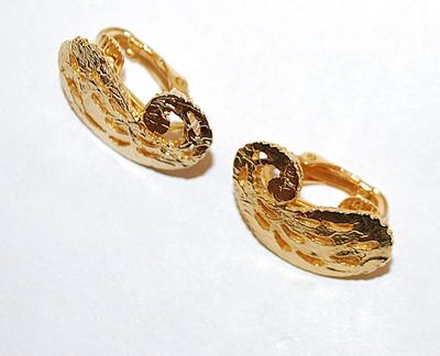 Gold Colored "Cornucopia" Style EARRINGS Set with SNAP Clasp