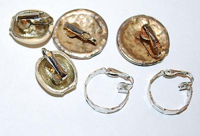 Collection of 3 Vintage EARRINGS Sets including Colored Enamel, Silver Colored and Beige "Buttons"