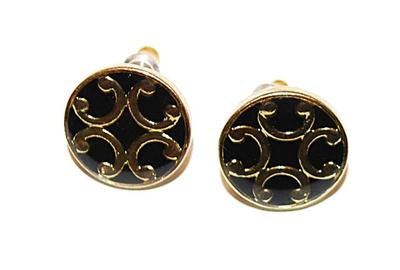 Small Black & Gold Colored Circle EARRING Set with Stud Post Clasp