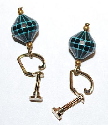Blue "Lampshade" EARRINGS Set with Screw Clasp
