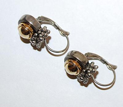 Gold & Silver Colored 2-Tone EARRINGS Set with Ovals and Clusters on a Leverback Clasp