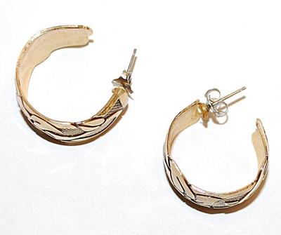 Dark Gold Colored "Engraved" EARRINGS Set with Graphic Design and Stud Post Clasp