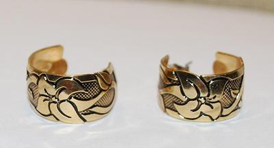 Dark Gold Colored "Engraved" EARRINGS Set with Graphic Design and Stud Post Clasp