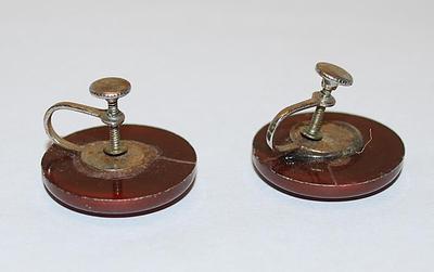 Vintage Brown Circles EARRINGS Set with Silver Tone Screw Clasp