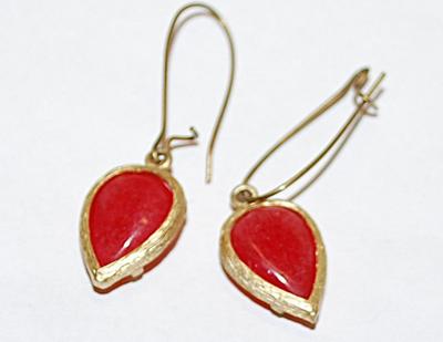RED Enamel Teardrop Pear-Shaped EARRINGS Set with Wire Looped Clasp
