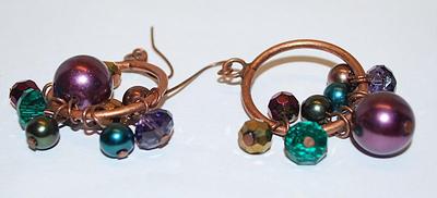 Multi-Colored Beads on a Rose Gold RING EARRINGS Set with Wire Hook Clasp