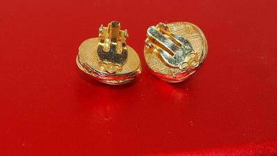 BUTTON Faux Pearl EARRINGS Set with Gold Tone Overlapping Edge and Clip-On Clasp