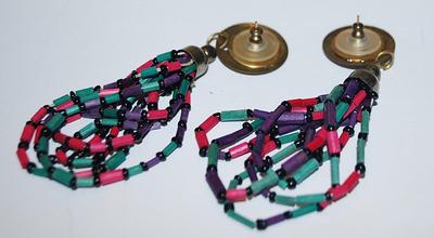 Pink, Green & Purple Bead EARRINGS Set with Gold Tone Circle and Stud Pin Clasp