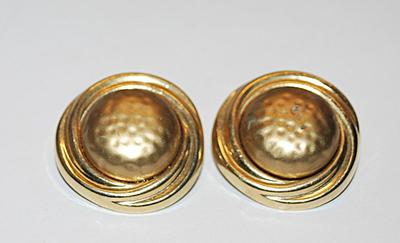 Gold Tone Circle EARRINGS with "Dented" Centers and Snap-On Clasps