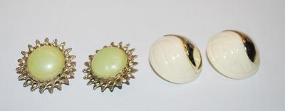 Collection of 2 Pairs EARRINGS - Lime Green & White Ceramic with Snap-On Clasps
