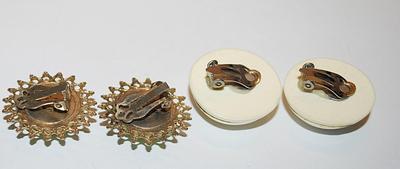 Collection of 2 Pairs EARRINGS - Lime Green & White Ceramic with Snap-On Clasps