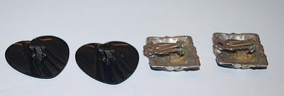 Collection of 2 Pairs EARRINGS - Black Hearts & Squares with Snap-On Clasps
