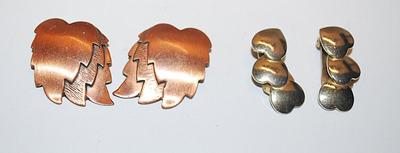 Collection of 2 Pairs EARRINGS - Copper Colored Leaves & Triple Hearts with Snap-On Clasps