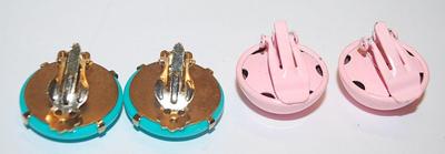 Collection of 2 Pairs EARRINGS - PINK & BLUE Circles with Snap-On Clasps