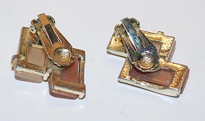 Double Rectangles EARRINGS with Pink and Beige Sections and a Snap-On Clasp