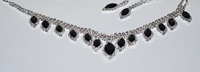 Beautiful Black Marquise Cut Stones Choker Bejeweled NECKLACE (6" Across+ 15" L) JEWELRY SET with Matching BRACELET (2¾"...