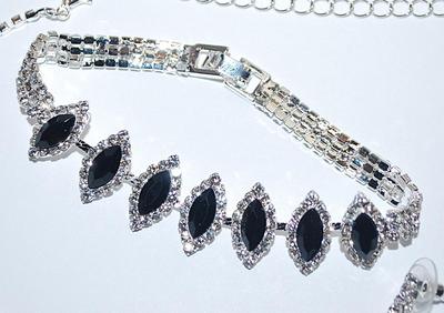 Beautiful Black Marquise Cut Stones Choker Bejeweled NECKLACE (6" Across+ 15" L) JEWELRY SET with Matching BRACELET (2¾"...
