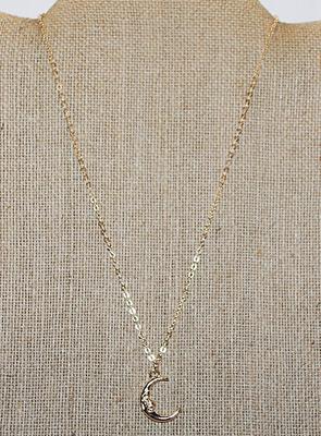 "MAN in the CRESCENT MOON" NECKLACE with Gold Tone Necklace Chain & Lobster Clasp 18" L