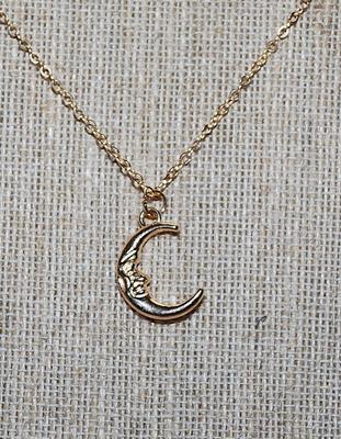 "MAN in the CRESCENT MOON" NECKLACE with Gold Tone Necklace Chain & Lobster Clasp 18" L