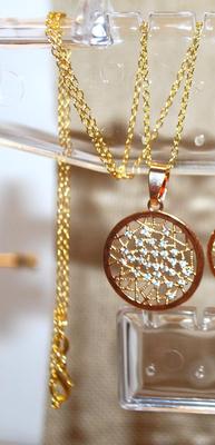 JEWELRY SET Includes Wire Grid Earrings (¾" Circ.) with English Lock Hook & PENDANT (1" Circ.) on a Gold Tone Necklace...