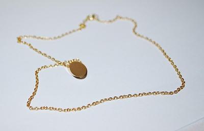Slanted Gold Tone Oval Engraved Letter "D" PENDANT / NECKLACE with Gold Tone Necklace Chain and Lobster Clasp 14" L