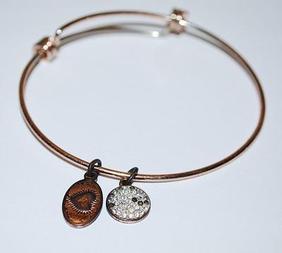 VINTAGE Sliding BANGLE BRACELET (2¼" Opening) with Bejeweled Disk (Stones Missing) and Unknown Additional Tag